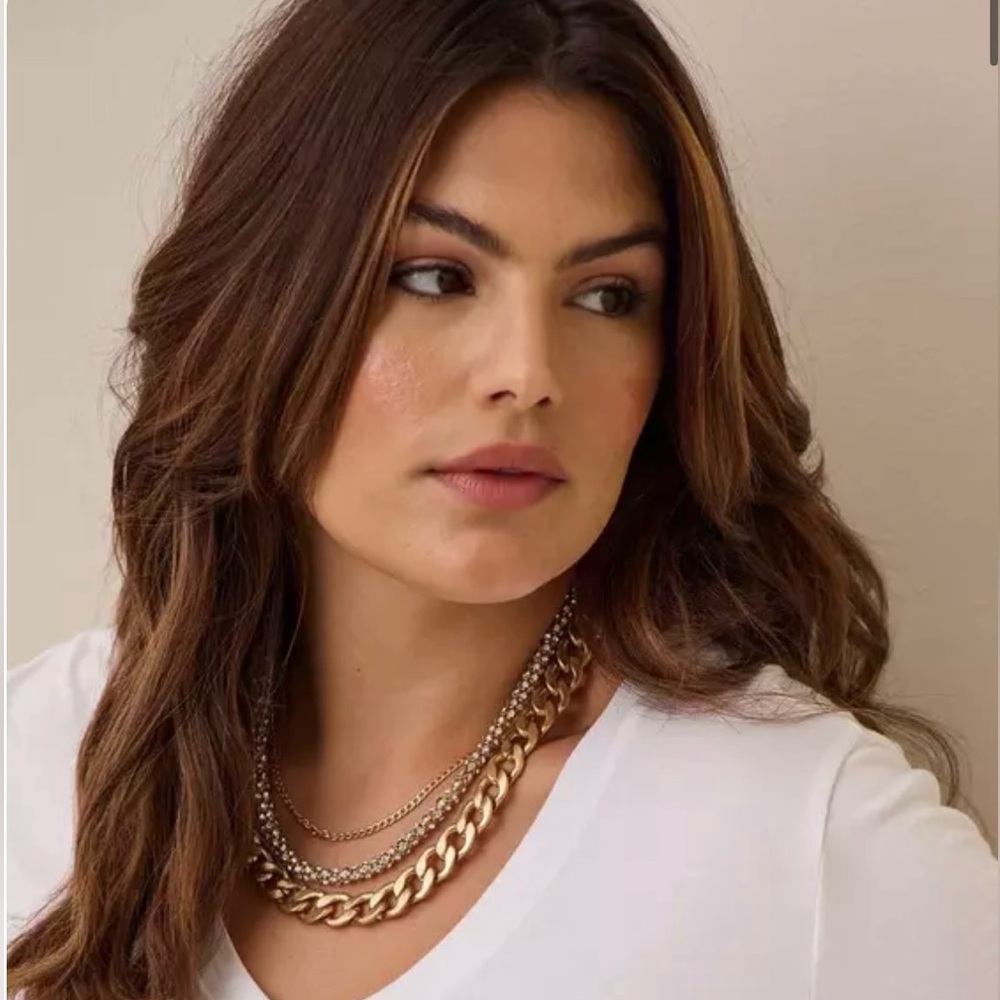 TORRID Link and Rhinestone Layered Gold Chain Necklace